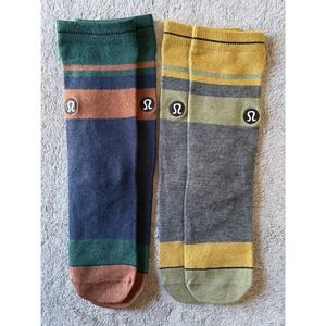 Lululemon Merino Crew Socks‎ M Multicolor Striped Athletic 2 Pair Bundle